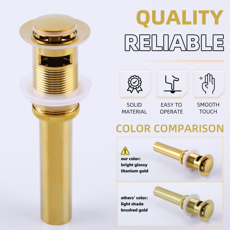 Angle Simple Sink Drain Stopper, Brass Bathroom Sink Stopper Replacement, Pop Up Drain with Overflow Hole, Brushed Dark Gold - Image 5